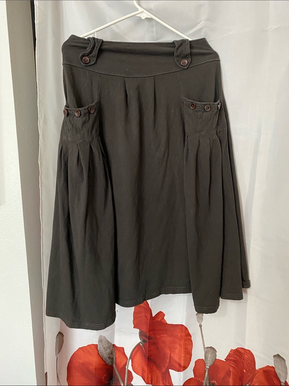 Luna Claire Dark Gray Skirt with Buttoned Pocket Tabs